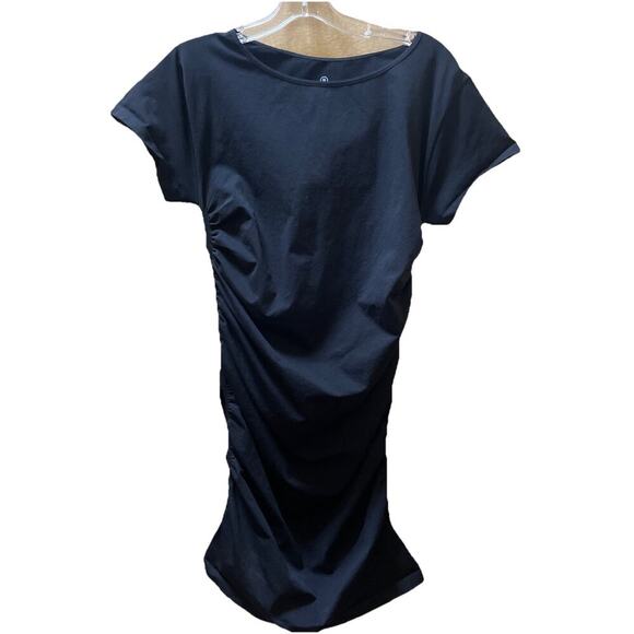 Blanqi Everyday Maternity Crewneck Mini Dress Cap Sleeve Ruched Bodycon M L - Picture 5 of 6